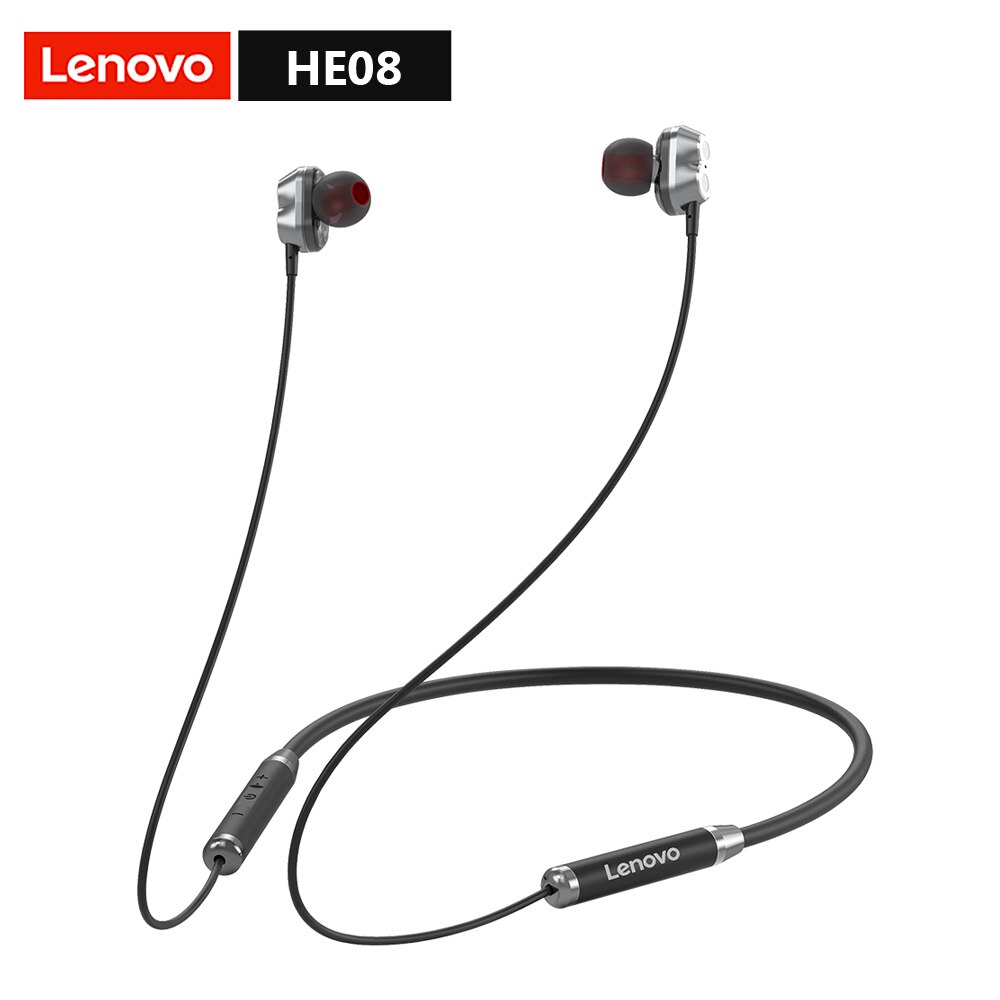 Lenovo HE05 Pro Bluetooth 5.0 Earphone In-ear Gaming Wireless Headset IPX5 Waterproof Sports Headphone with Noise Cancelling Mic: HE08 Black