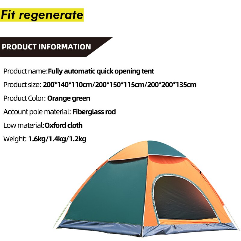 1-4 Persons Family Camping Tent Automatic Rapid Waterproof Pop Up Open UV Protection For Hiking Beach Travel Outdoors