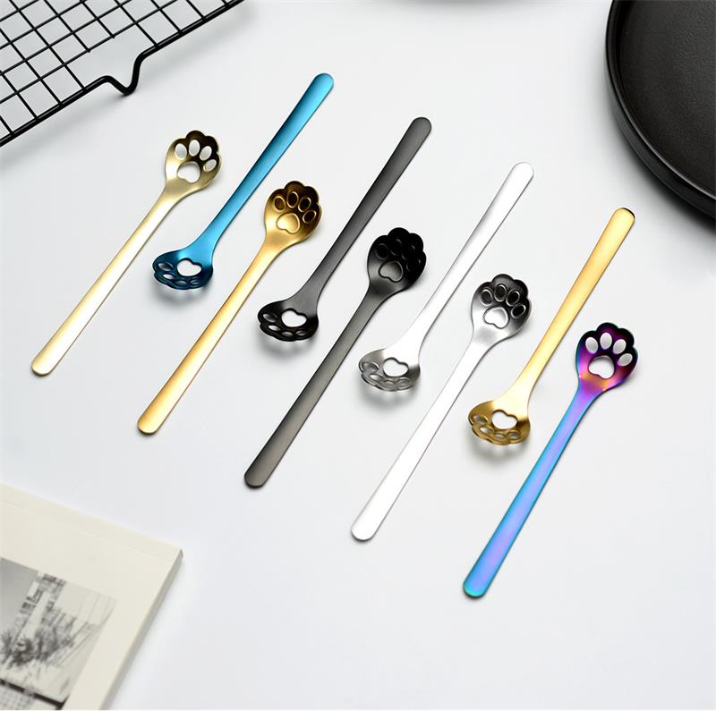 Cuillère à thé café à remuer en acier inoxydable cuillère à Dessert griffe de chien de chat accessoires à café couverts outils pour boire