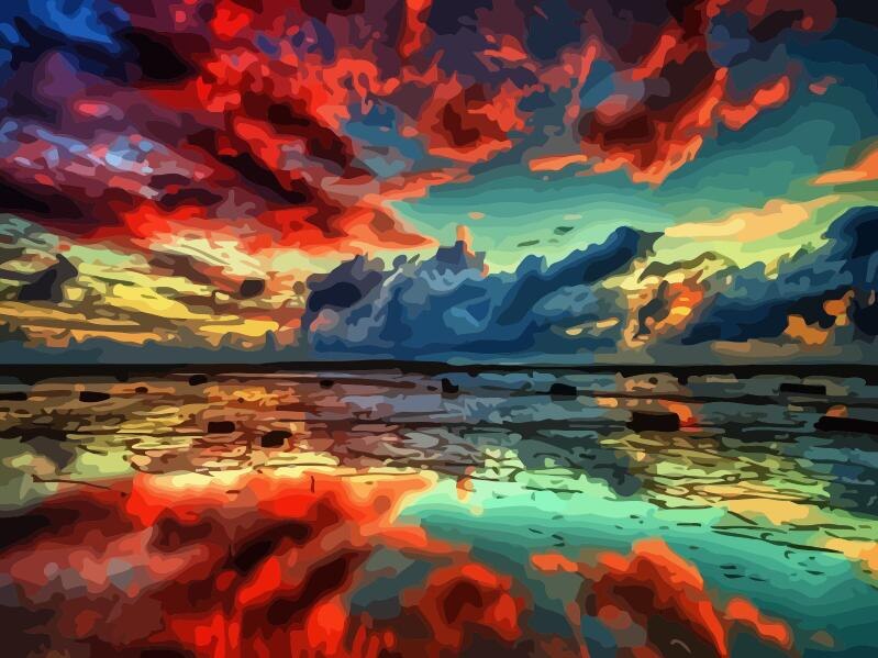 HUACAN Painting By Numbers Sea Scenery Kits Drawing Canvas HandPainted Coloring Sunset Pictures Home Decoration Art: SZHC1-1472