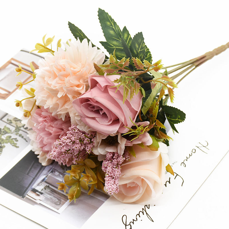 Kunstbloemen Bruidsboeket met rozenkrans Bruiloft Buiten Tuin Huisdecoratie DIY Cadeaus Accessoire: zwart