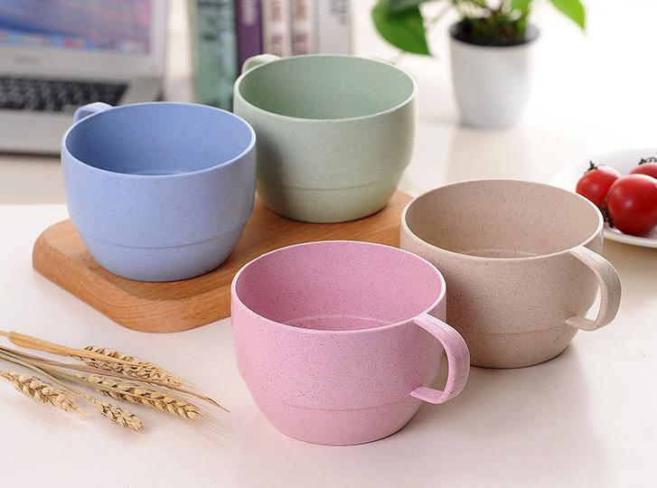 Tasse à café au lait en paille de blé écologique, tasse de petit-déjeuner biodégradable, tasse à thé avec poignée en ruban simple et unie