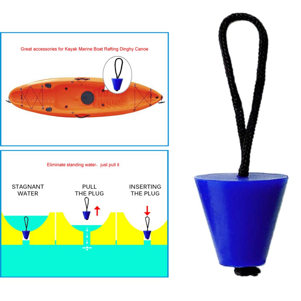 Kayak Canoe Boat Rubber Scupper Plugs Marine Dinghy Drain Holes Stopper Replacement with Lanyard, 4 Colors Available