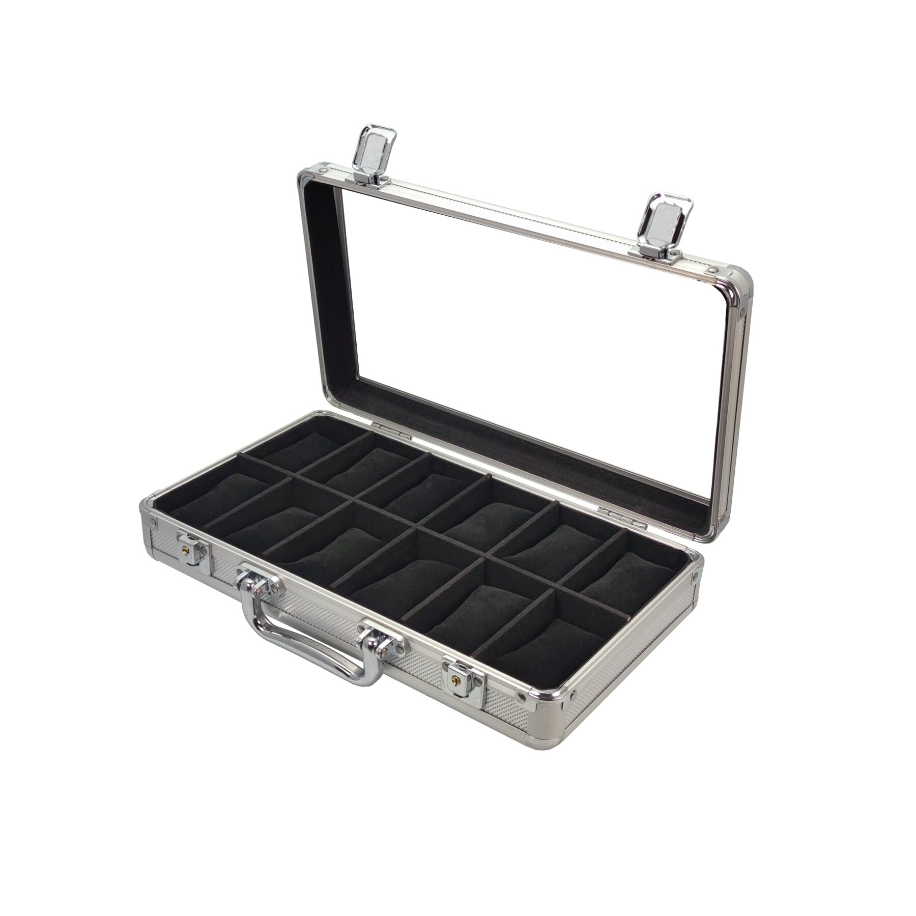 Display case holds 12 watches in aluminium