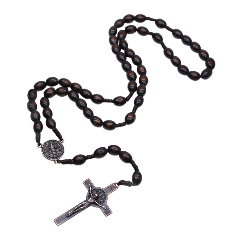 Jesus Houten Gebed Kralen Cross Geweven Touw Katholieke Religieuze Muur Rozenkrans Ketting Sieraden Trui Chain Decor Voor