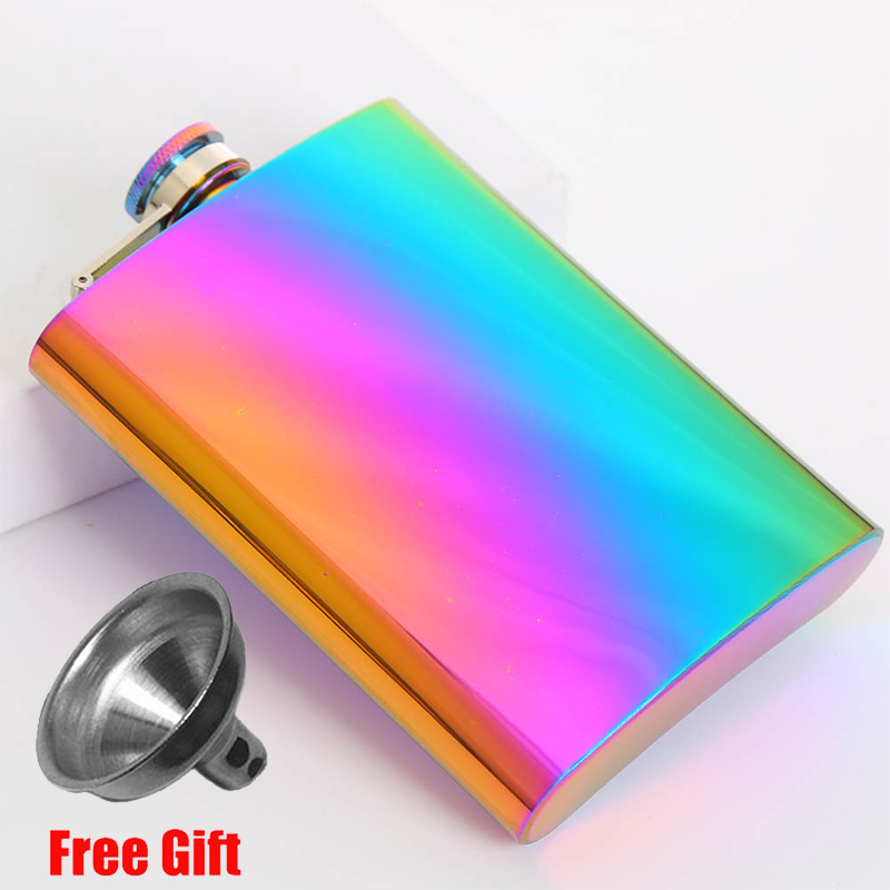 Colorful 8oz Stainless Steel Hip Flask With Free Funnel Whiskey Wine Bottle Retro Alcohol Pocket Flagon Portable Drinkware: Colorful