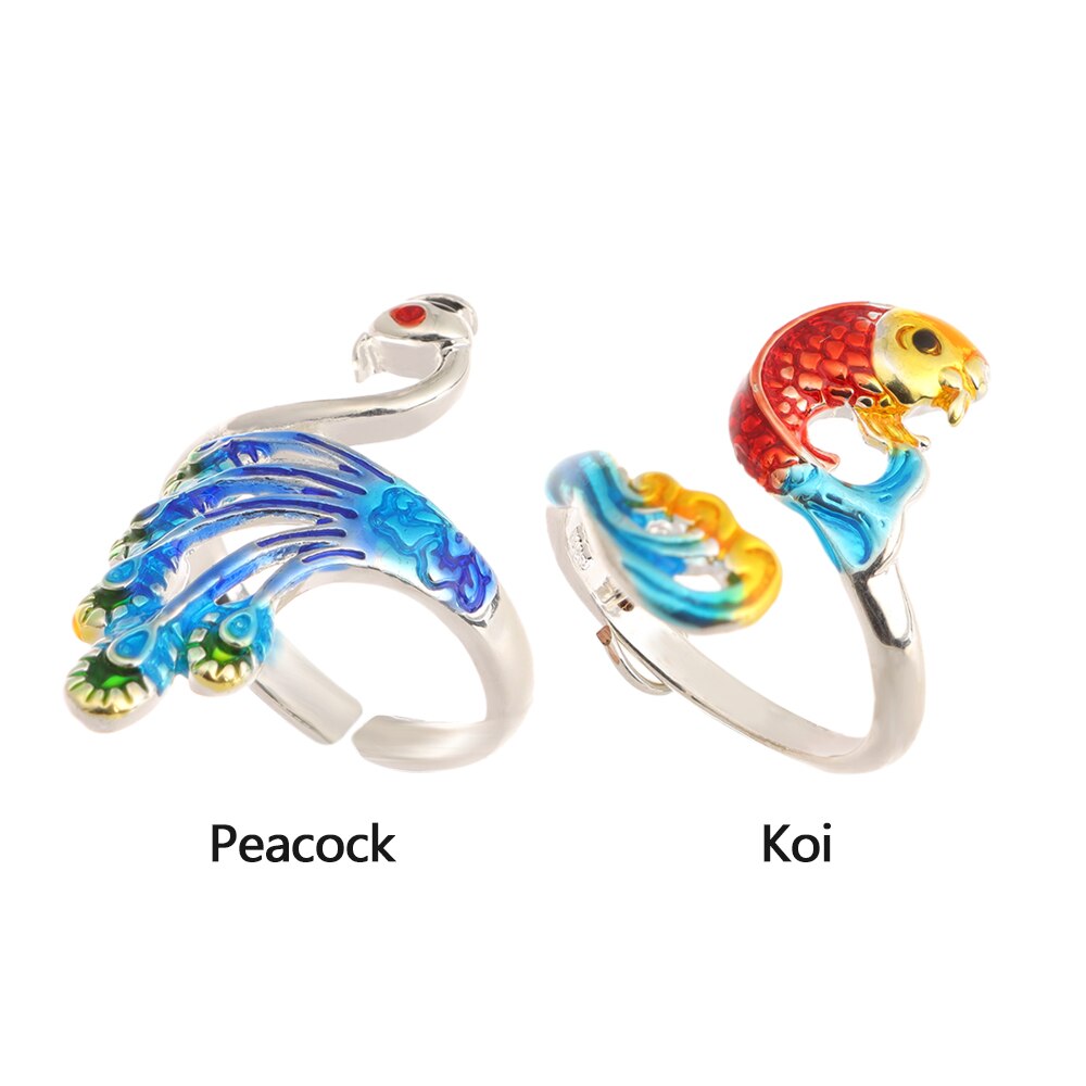 Painted Koi Peacock Crochet Loop Adjustable Open Ring Thimble Yarn Guides Sewing Hook Finger Wear Knitting Tools Accessories: Peacock  Koi