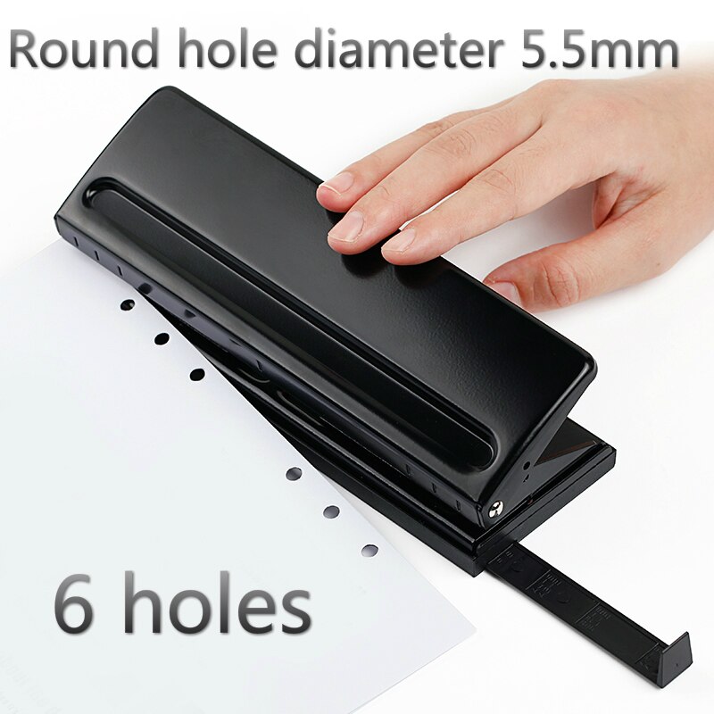 6 rei'itys, säädettävä reikä, voi rei'ittää 6 arkkia, reiän halkaisija 5.5mm, irtolehtipaperia