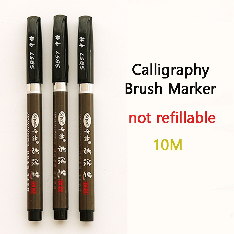 Sipa Water Black calligraphic Marker flexible soft pens for cd Brush Pen ultra fine calligraphy drawing fineliner: 10M not refillable