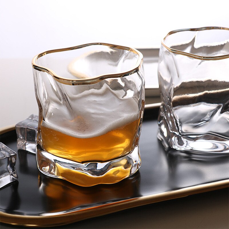 Crumple Whiskey Tumbler Glasses Cocktail Glasses Irregular Folds Verre Vodka Cups Personality Brandy Snifters Iced Mug