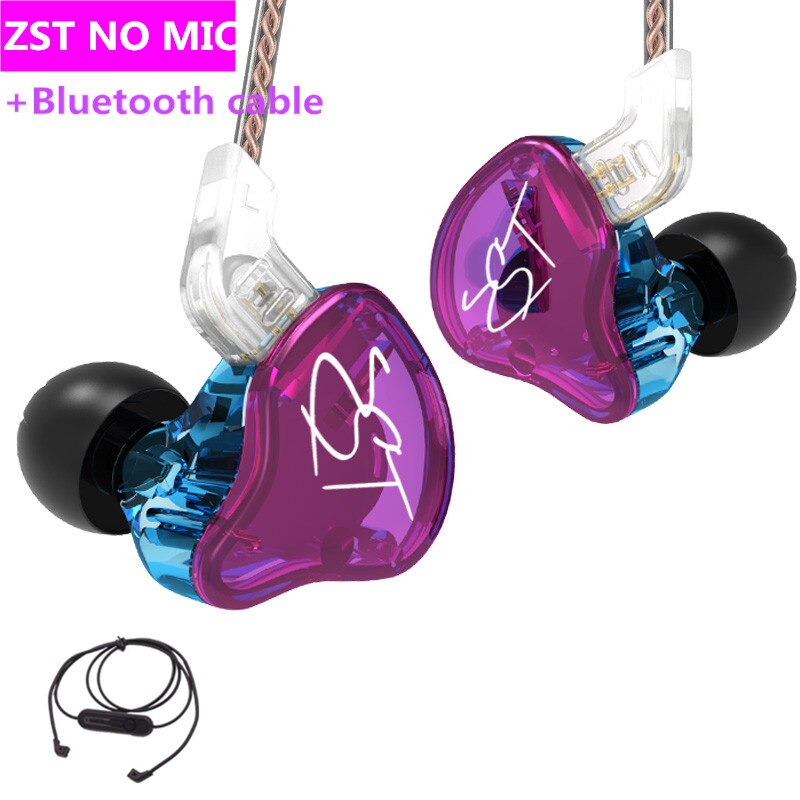 KZ-auriculares ZST DD + BA de graves pesados, cascos HiFi de 4 núcleos con Control de música, cable Bluetooth reemplazable ZSN AS10 ES4: purple BT