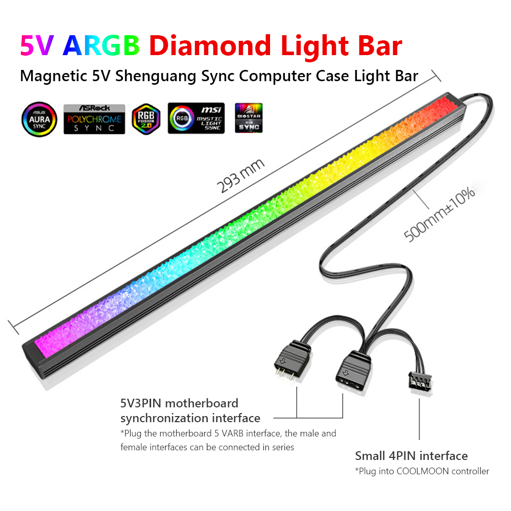 COOLMOON ARGB LED Strip Light 5V 3Pin/Small 4Pin Diamond Magnetic Colorful Atmosphere DIY Lamp Bar for PC Computer Case Chassis: Orange