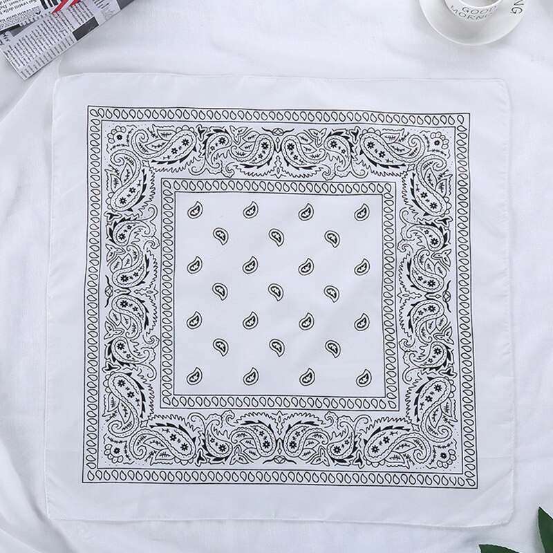 Hip Hop 100% Cotton Bandana 55cm*55cm Square Scarf Bandana Men Black Bandanas Red Paisley Bandana Women Outdoor Neck Face Scarf: White
