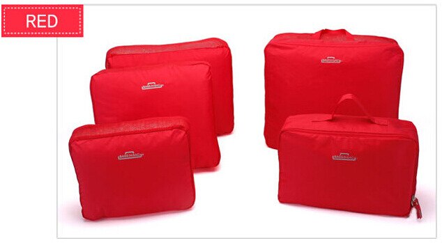 JXSLTC 5 pièces/ensemble de Oxford tissu voyage maille sac organisateur de bagages emballage Cube organisateur sacs de voyage: Rouge