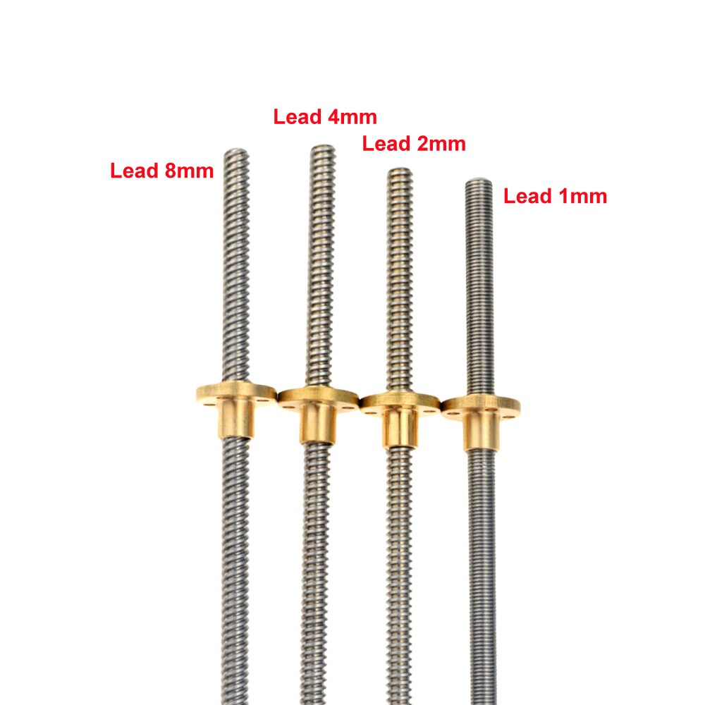 3 pz/lotto 3D Stampante THSL-400-8D Trapezoidale Asta Vite di Piombo Filo di 8 millimetri T8 Lead8mm Length100mm200mm300mm400mm500mm con dado In Ottone