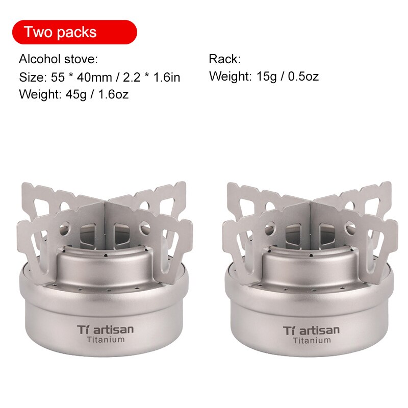 Tiartisan – Mini réchaud à alcool liquide, ultraléger, Portable, en titane, avec support, pour Camping et randonnée en plein air: 2 pcs SET1