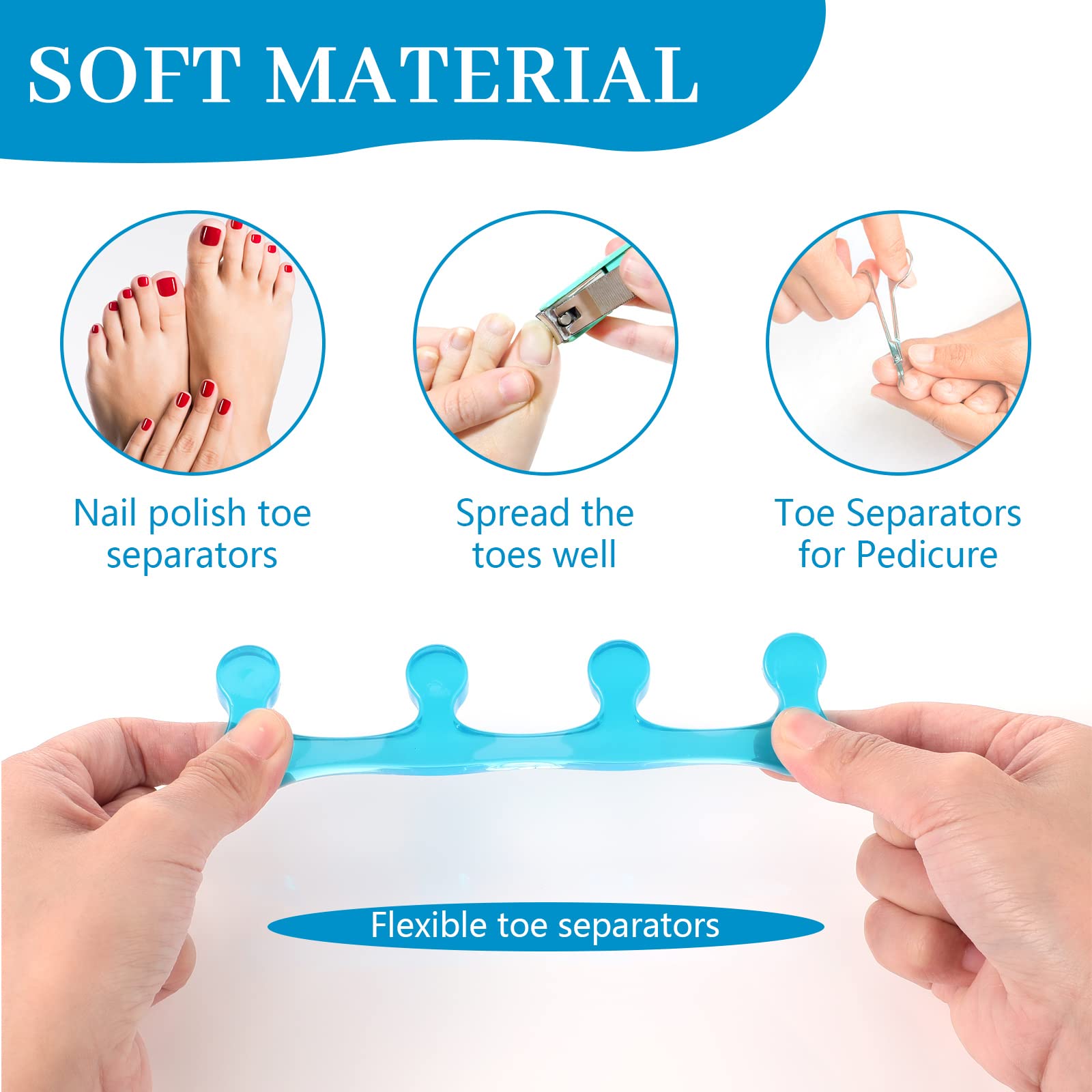 2 Pieces Toe Separator Clear Blue Toe Separator for Nail Polish Pedicure Toe Separators Repeatable Washable Toe Dividers Gel Toe