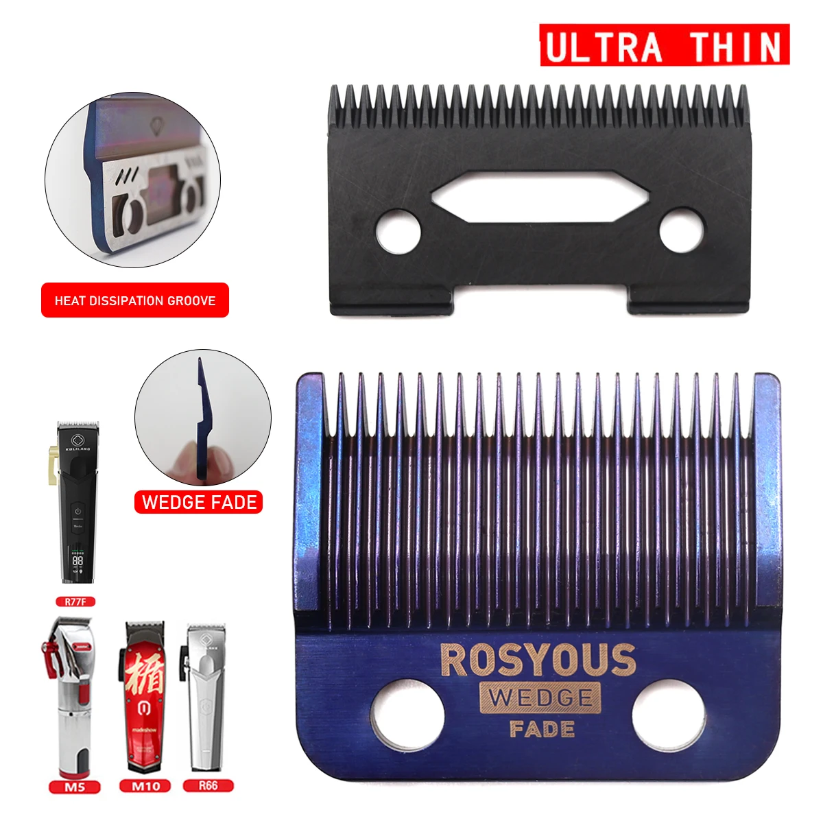 Wedge Fade Blades Vervanging Snijkop Tondeuse DLC Ultra Dunne Blade Trimmer voor Madeshow Kulilang M5(F) M10 R66 R77F