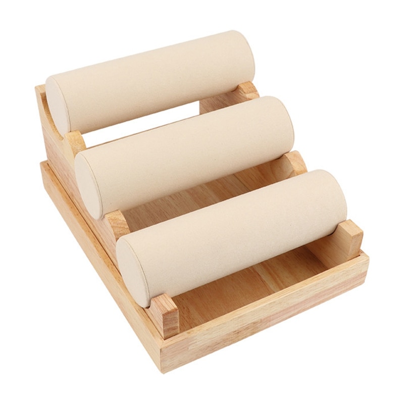 Drewniany stojak na bransoletki i zegarki z 3 poziomami, ekspozytor na biżuterię, organizer na naszyjniki i bransoletki