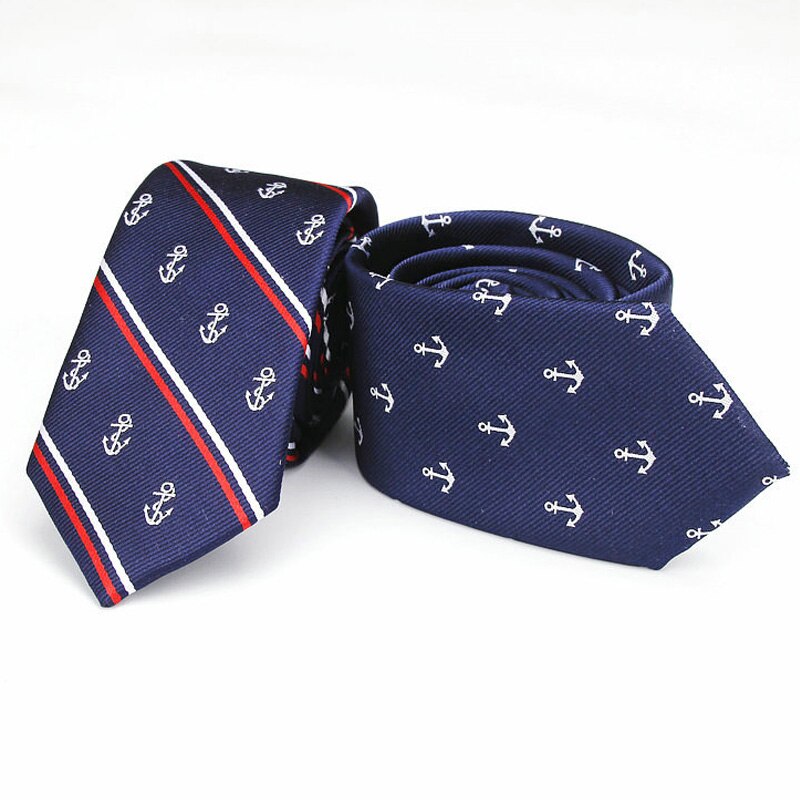Luksus mænds anker print mønster slips 6cm mænds slanke slips polyester jacquard tynd hals slips bryllup corbata gravata slips