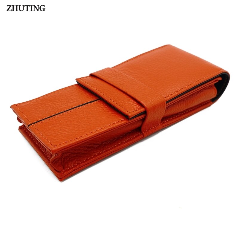 Newest Leather Fountain Pen Case ,3 Pens Holder Pouch,Separate Slot Organizer Carrying Case Pencil Bag Office Accessorie: D