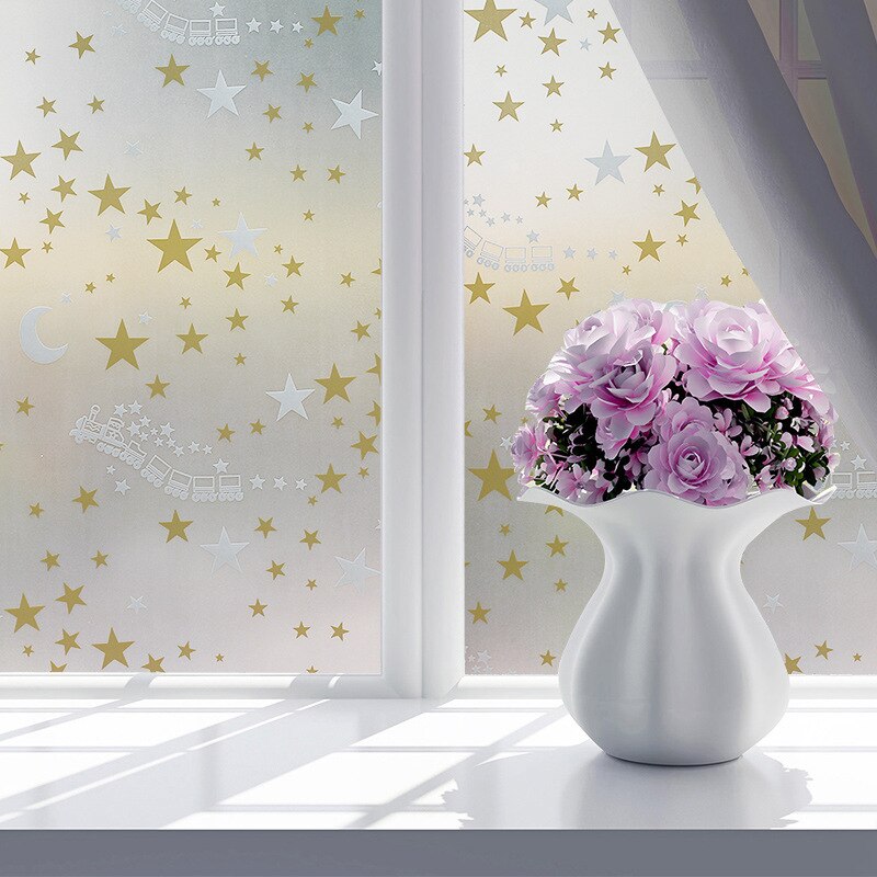 Europeisk stil glas klistermärke 3d färg privat fönster film frostat ogenomskinligt glas klistermärke pvc heminredning färg film 45x 200cm: 15- xingyue tåg