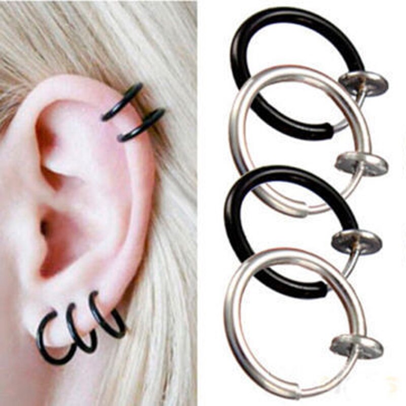 LNRRABC 2pcs Invisible No Ear Hole Earrings Clip Nose Ring Belly Button Ring For Unisex Punk Wind Jewelry Accessories