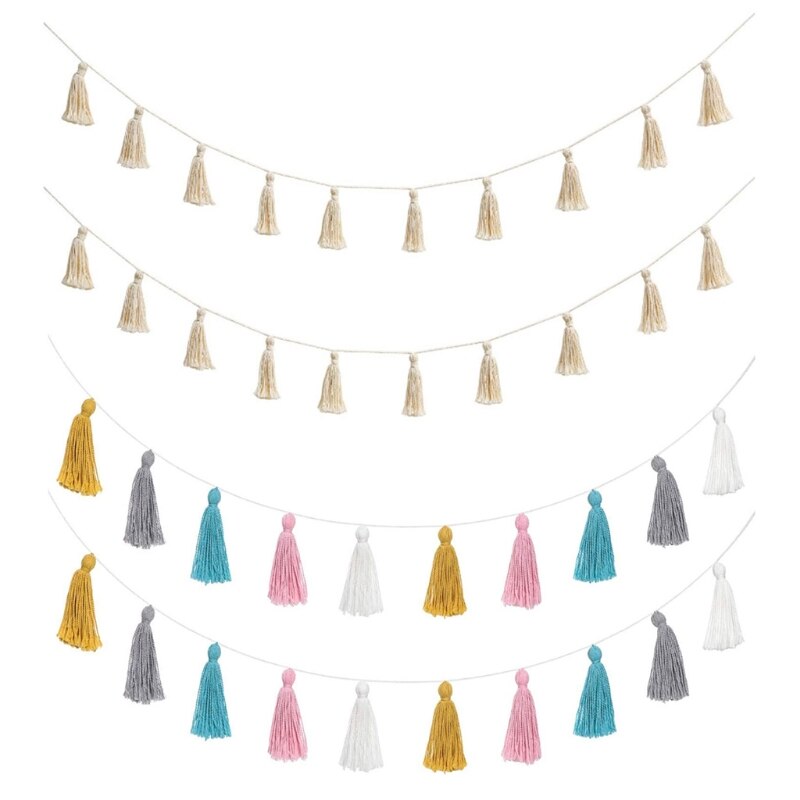 2 stk/sæt bomuldskvast guirlande pastel banner farverig fest baggrund dekorativ