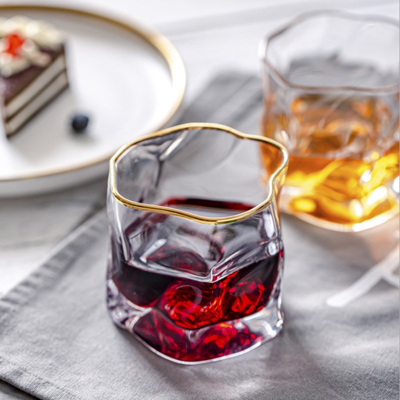 2 PCS 250ml Distorted Shape Whisky Glasses Old Fashioned Glass Water Glass,Juice Glass Set of 2