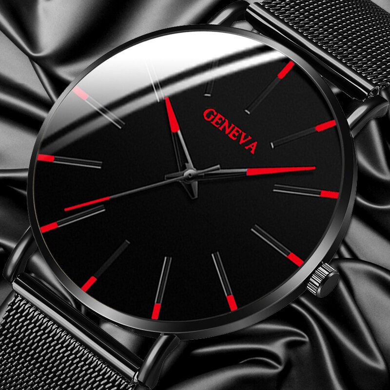 Geneva 1 luxe dameshorloge, eenvoudig, ultradun zwart roestvrijstalen mesh horloge, dameshorloge, zakelijk en casual, quartzhorloge