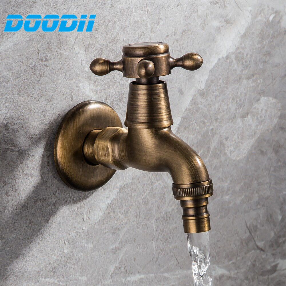 Antique Solid Brass Cold Water Wall Tap Garden Piscinas Long Washing Mop pool Machine Water Tap Basin Faucet Bibcock tap Doodii