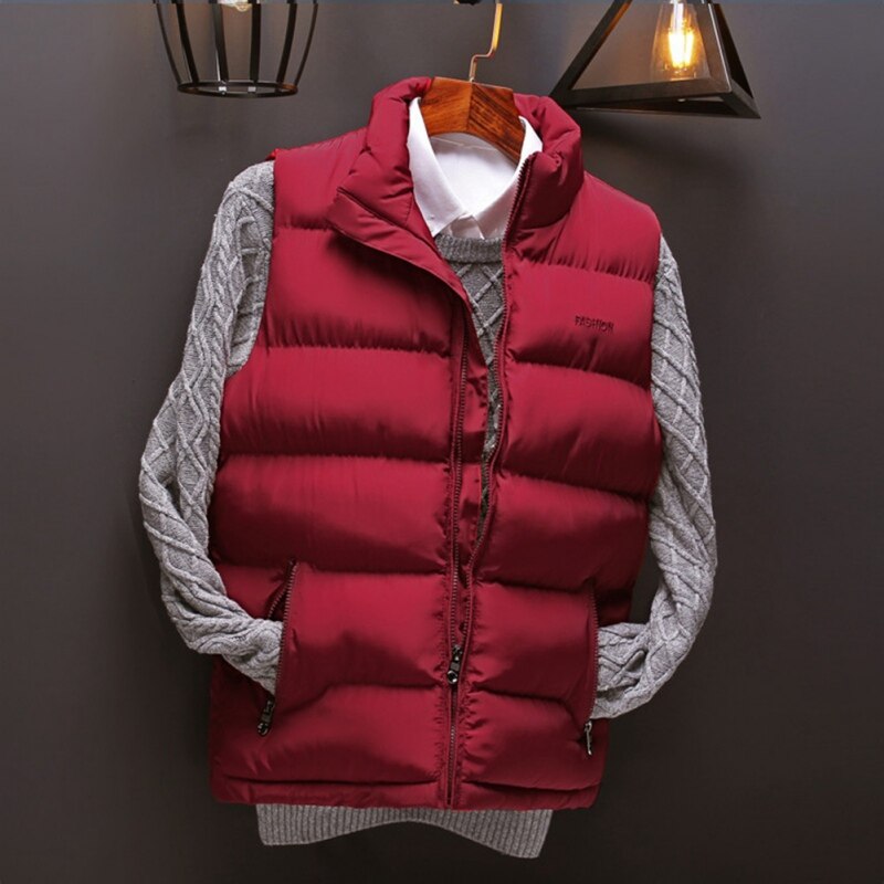 Männer Herbst Winter Jacken Westen Männlichen Winddicht Warme Wolle Baumwolle Weste Ärmellose Mäntel Beiläufige Weste: Rot / XXXL