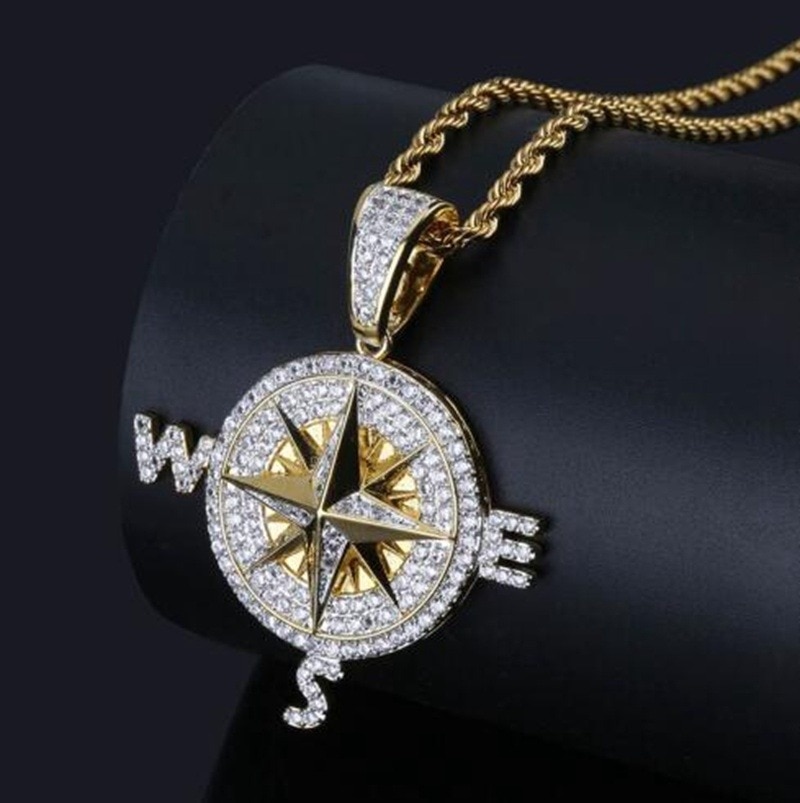 Männer vereist aus kubisch Zirkon Kompass Halskette & Anhänger Mit 4mm Tennis Kette Hüfte hüpfen Gold Silber Farbe Schmuck