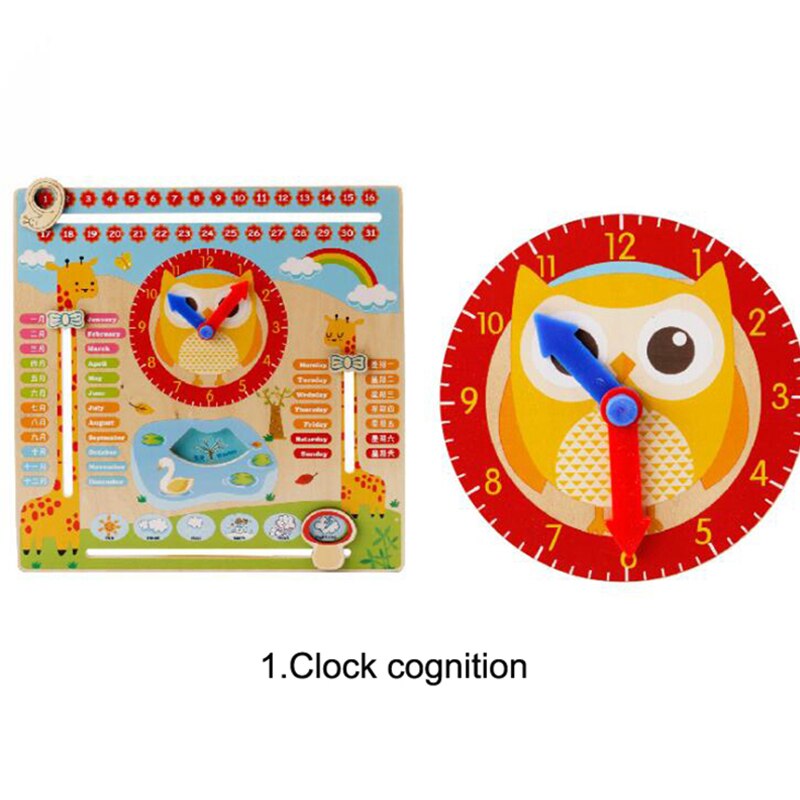 Enfants jouet en bois enfants apprentissage précoce développement multifonction bois horloge suspendue y compris calendrier horloge mois météo