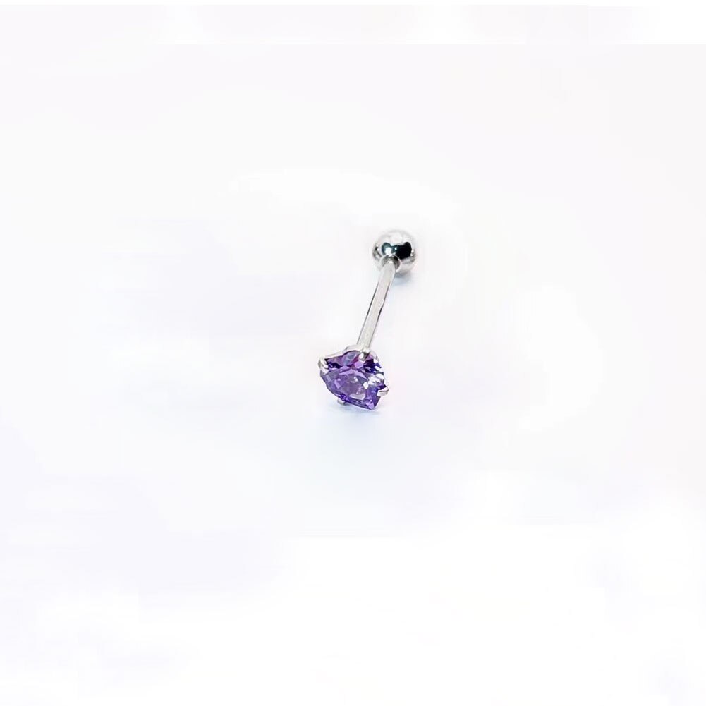 1pz inossidabile acciaio piercing lingua squillare cuore cristallo Zircon lingua borchie per donne piercing corpo gioielleria orecchio perno labbro borchie: Viola / 1.6cm