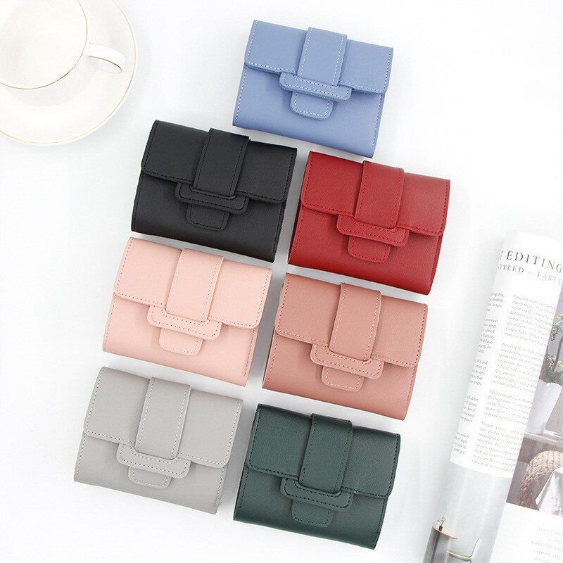 Women's Three- Folding Short Wallets Lovely Candy Color Female Coin Purse Casual Pu Leather Card Holder Slim Hasp Clutch