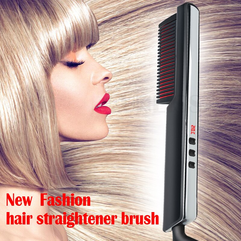 Hair Straightener Brush Ionic Electric Hair Straightening Comb 6 Temp Adjustable Anti-Scald led display Hair Straightening Comb