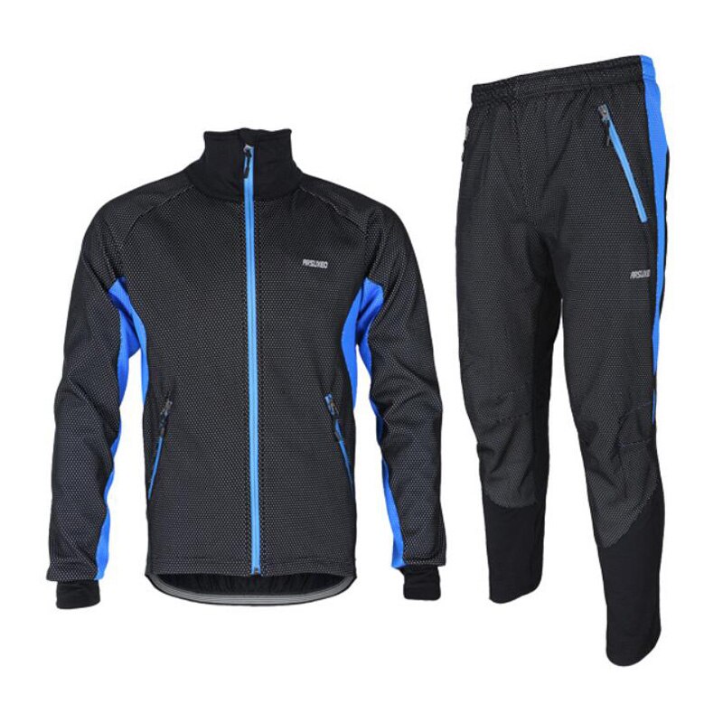 ARSUXEO Ciclismo Bici Della Bicicletta Giacca Pantalone Magliette E Camicette + Pantaloni Anti-Sudore Rughe Antivento: Black Blue / M