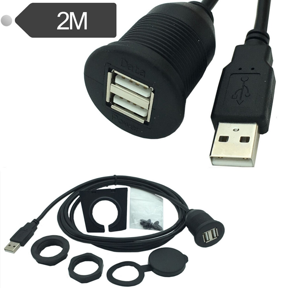 Universal Car Dashboard Flush Mount USB 2.0 Socket Extension Lead Cable 1m 2m