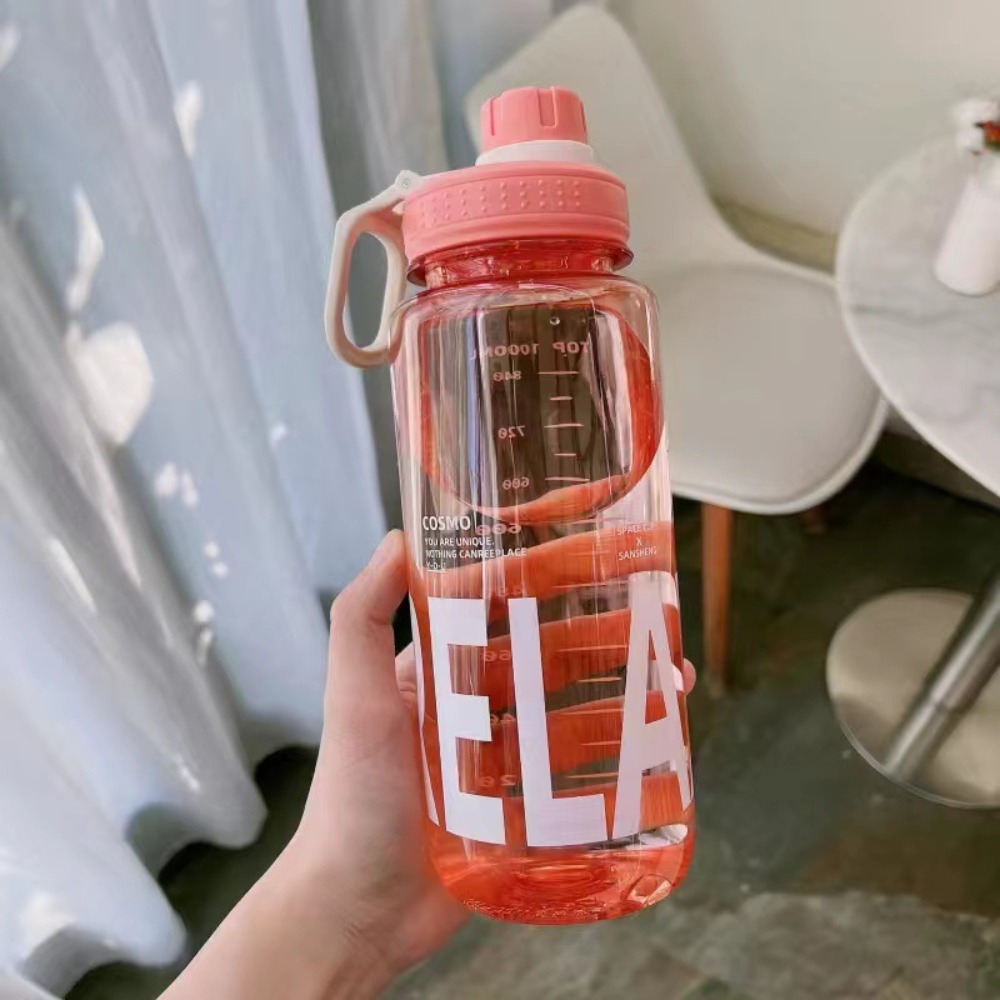 0.6l/0.8l/1l store vannflasker i plast, lekkasjesikker, lettvekter med håndtaksstropp, gjennomsiktig drikkeflaske: Blå