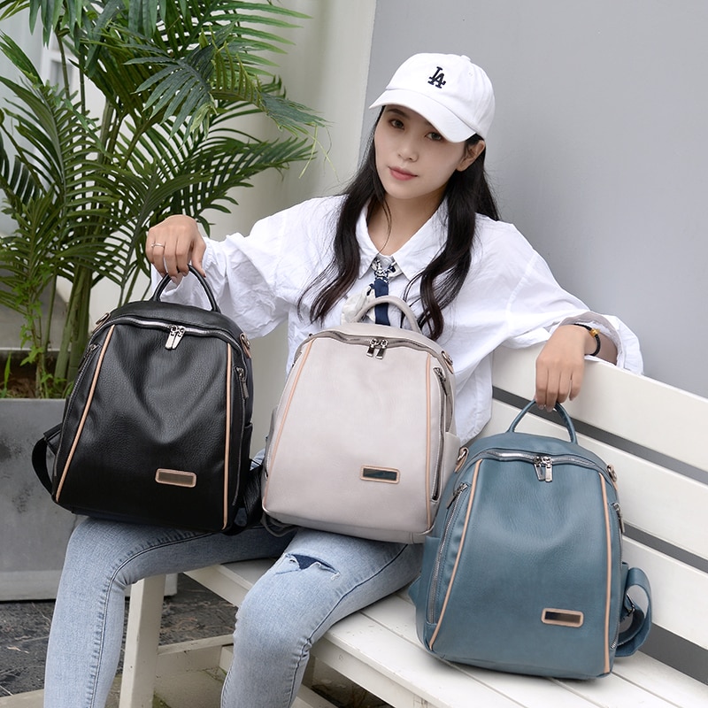Frauen Rucksack frühjahr neue wilden weiche leder freizeit reise große kapazität blau farbe tasche geldbörse