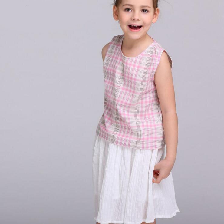 Zomer Meisje Geplooide Rok Lange Rok Kinderkleding Strand Stijl Kinderkleding, Grijs/Wit