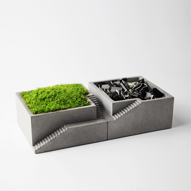 Vierkant Gebouw Met Trappen Vorm Beton Siliconen Mal Cement Klei Ambachten Succulenten Pot Gips Gips Siliconen Mallen