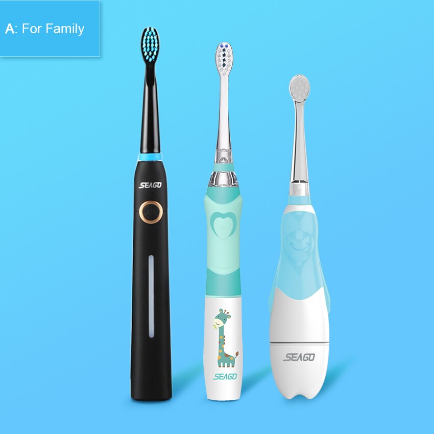 Seago elektrisk tandbørste familie sæt smart tandbørste genopladelig elektronisk børste sonisk tandbørste elektrisk børste tyggegummi sund: Sort sæt 001