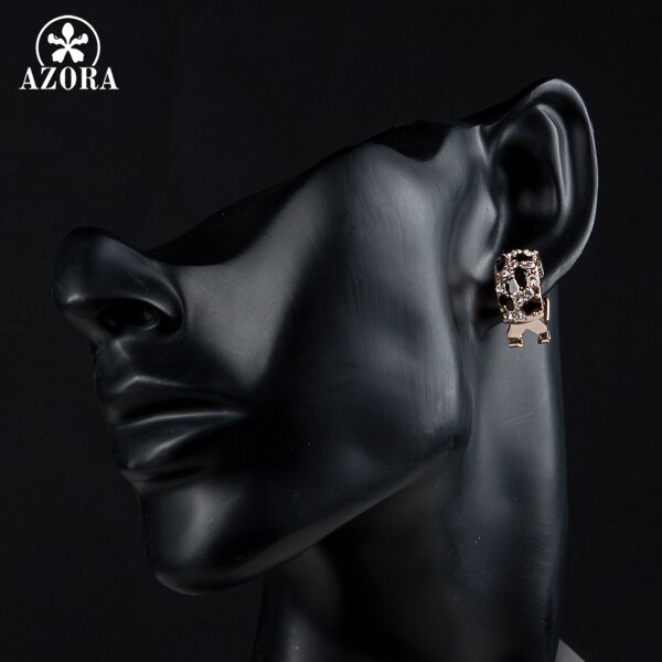 AZORA Brand Rose Gold Color Leopard with Austrian Rhinestones French Clip Earrings TE0068