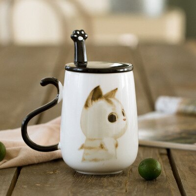 500ml tegneserie 3d kat keramik krus med låg og ske mælk kaffe te kop porcelæn krus valentinsdag: 06