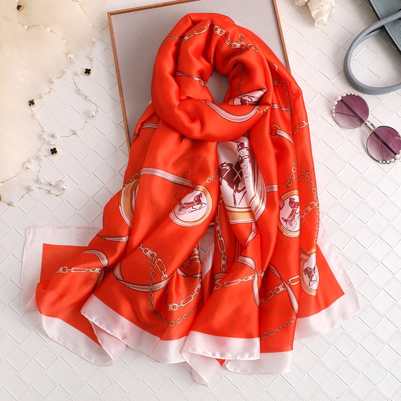 Høst 100%  silkeskjerf dame luksusmerke belter sjal og omslag foulard femme bandana mujer pluss størrelse 180cm