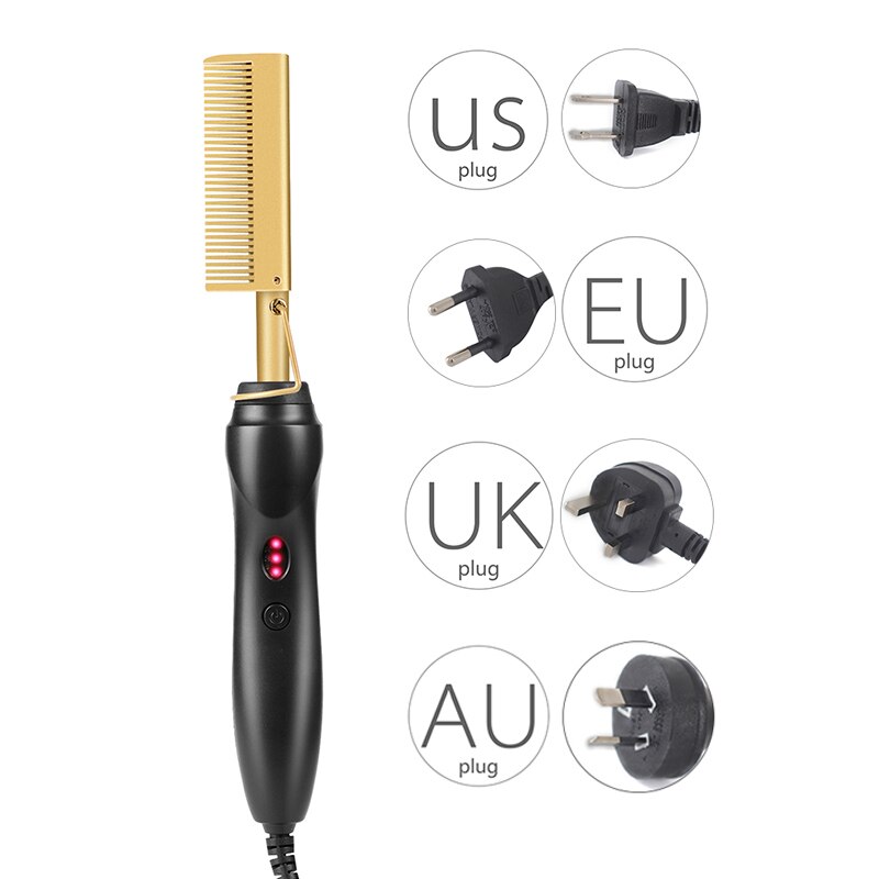 Electric Comb Hair Straightener Beard, Anti Scald Comb Hair Straightener 110-240V Gold for Women and Men