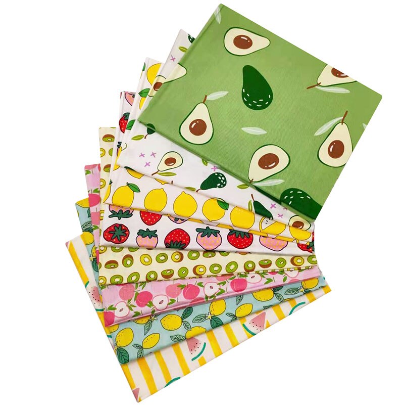 Tecidos de algodão estampados, 50cm x 50cm, costura, acolchoado para patchwork, bordado, faça você mesmo, artesanal, 8 peças da série frutas: 25cm x 25cm / 3