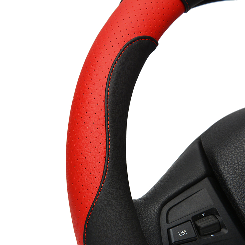 DERMAY Sport Style Contrast Color Non-slip Sweat Good Breathable PU Leatherette 15 Inch Car Steering Wheel Cover